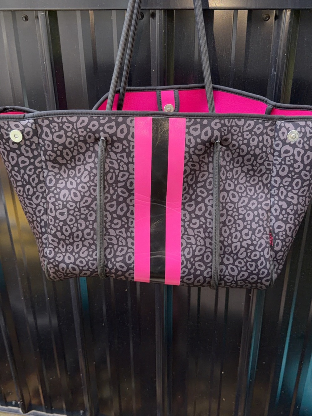 Black and Hot Pink Leopard Print Tote Bag